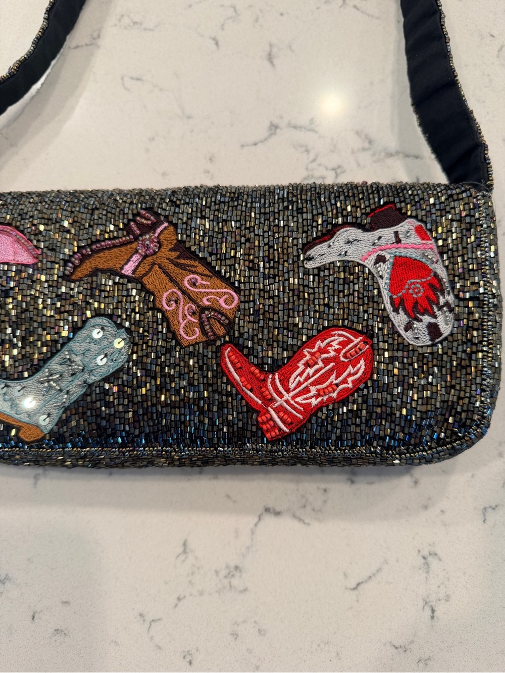 Viral Beaded Shoulder Bag with Pink & Red Western/Cowboy Boots - Picture 5 of 15